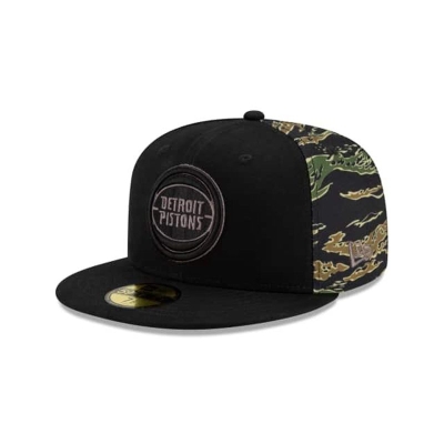 Detroit Pistons Gorra | New Era NBA Camo Panel 59fifty Fitted Cap Mexico - Negros